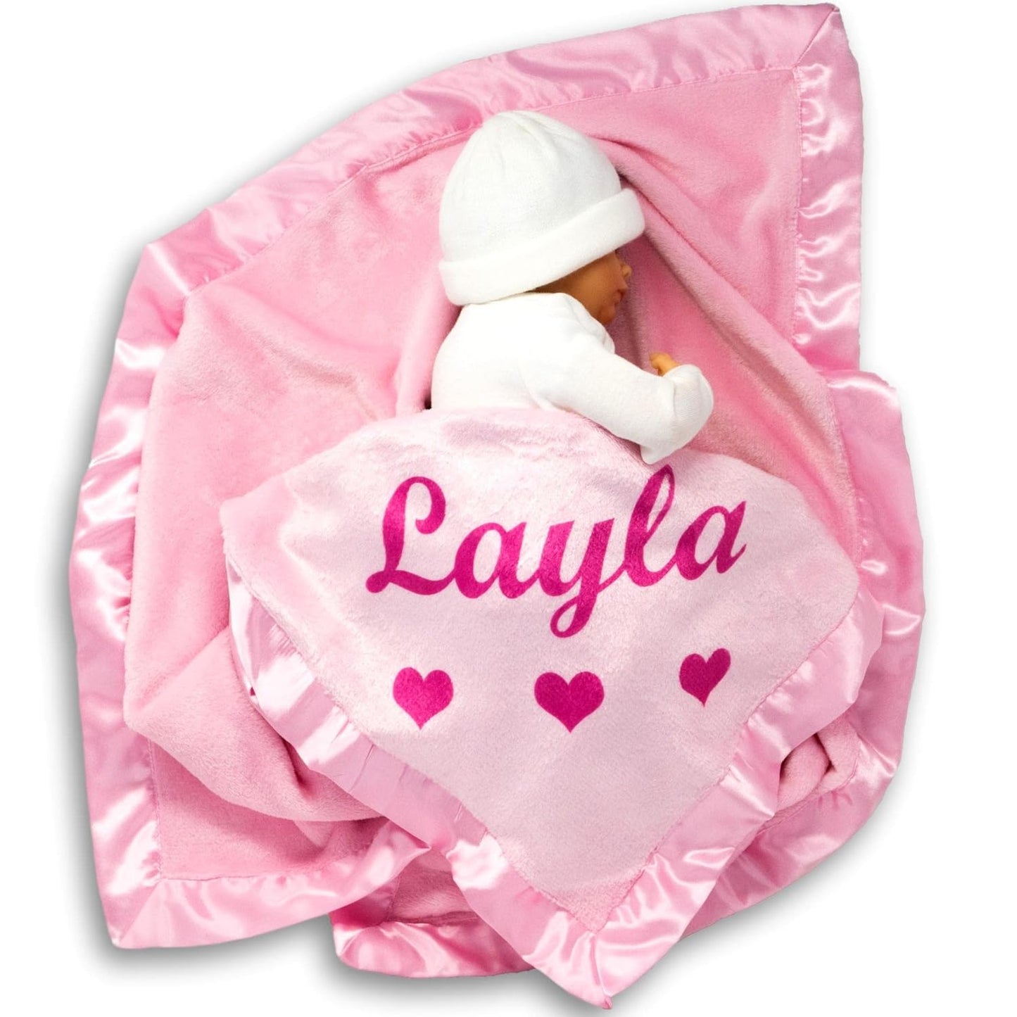 Perfectly-Plush  Personalized Baby Blanket for Girls - Pink - Newborn or Infant Gift with Name