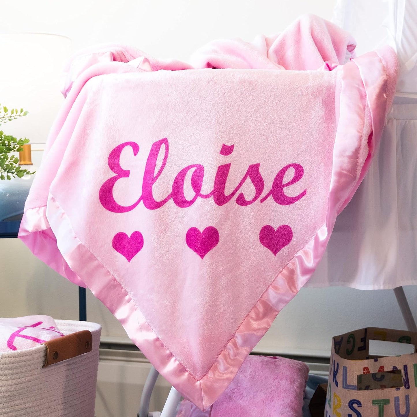 Perfectly-Plush  Personalized Baby Blanket for Girls - Pink - Newborn or Infant Gift with Name